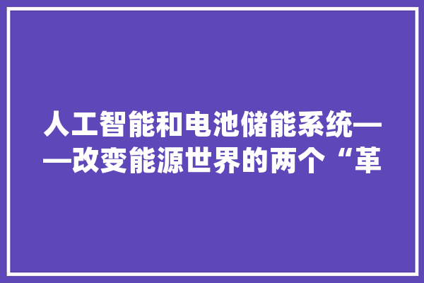 人工智能和电池储能系统——改变能源世界的两个“革命性元素”_储能_体系