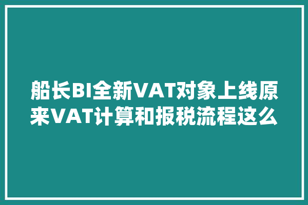 船长BI全新VAT对象上线原来VAT计算和报税流程这么简单_国度_申报 AI快讯