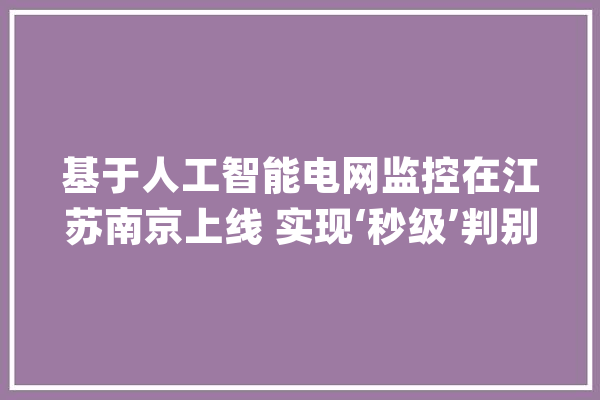 基于人工智能电网监控在江苏南京上线 实现‘秒级’判别故障、处理预案_电网_南京