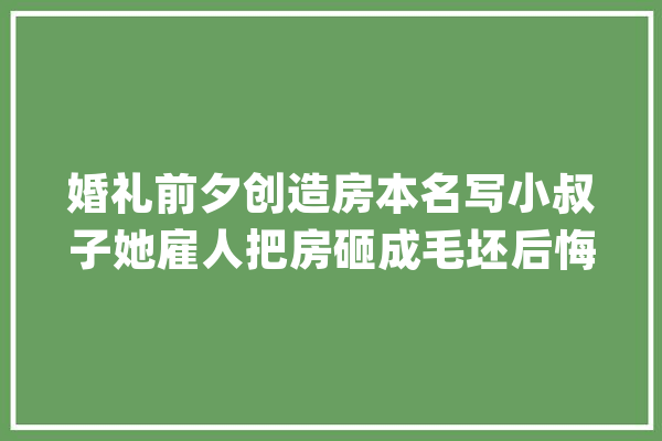婚礼前夕创造房本名写小叔子她雇人把房砸成毛坯后悔婚走人_明天将来_房产证 AI快讯