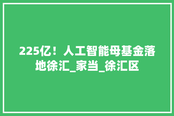 225亿！人工智能母基金落地徐汇_家当_徐汇区 AI简讯
