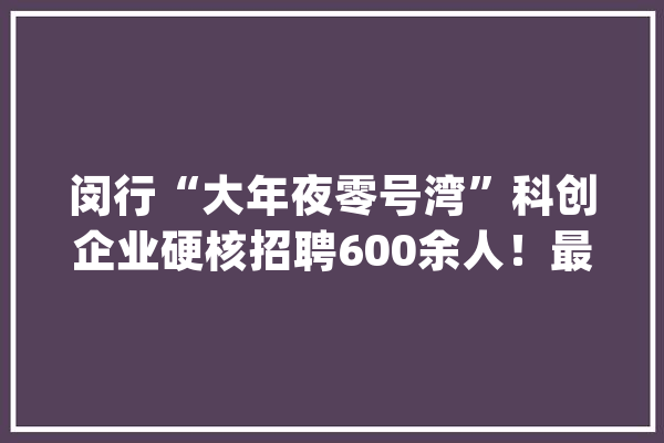 闵行“大年夜零号湾”科创企业硬核招聘600余人！最高月薪达5.5万_上海_技巧 云服务