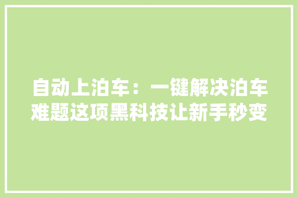 自动上泊车：一键解决泊车难题这项黑科技让新手秒变泊车高手_技巧_体系 云服务