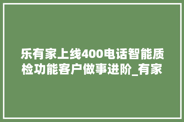 乐有家上线400电话智能质检功能客户做事进阶_有家_客户 云服务