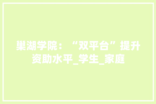 巢湖学院：“双平台”提升资助水平_学生_家庭