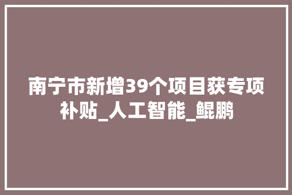 南宁市新增39个项目获专项补贴_人工智能_鲲鹏 AI快讯