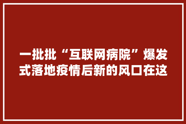 一批批“互联网病院”爆发式落地疫情后新的风口在这_互联网_病院