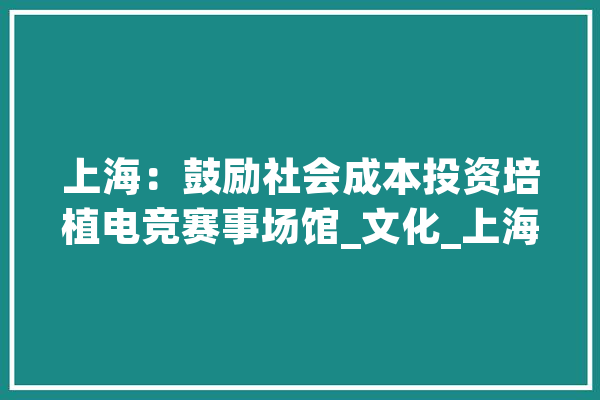 上海：鼓励社会成本投资培植电竞赛事场馆_文化_上海 绘影字幕
