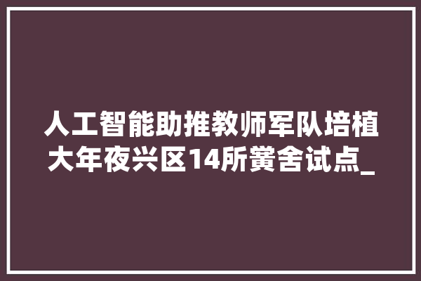 人工智能助推教师军队培植大年夜兴区14所黉舍试点_教师_年夜兴区