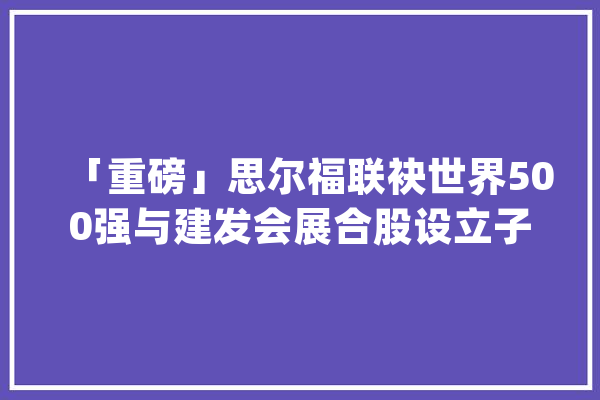 「重磅」思尔福联袂世界500强与建发会展合股设立子公司_会展_厦门
