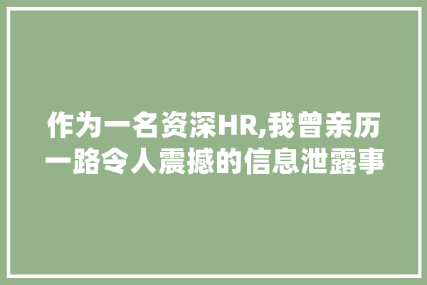 作为一名资深HR,我曾亲历一路令人震撼的信息泄露事宜_工作_信息平安 文字写作