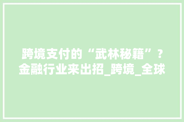 跨境支付的“武林秘籍”？金融行业来出招_跨境_全球