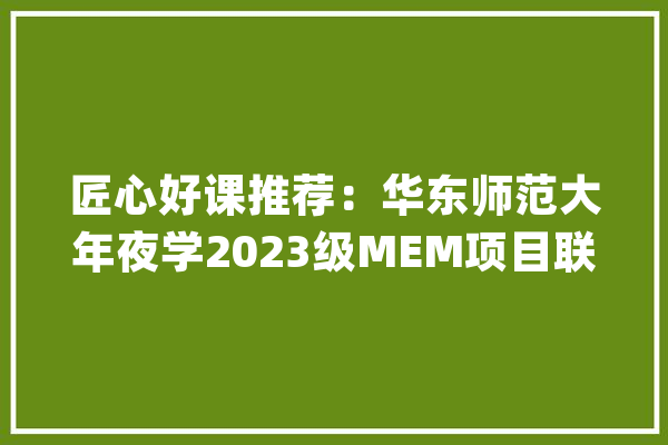 匠心好课推荐：华东师范大年夜学2023级MEM项目联考和预审奖学金政策_奖学金_华东师范年夜学