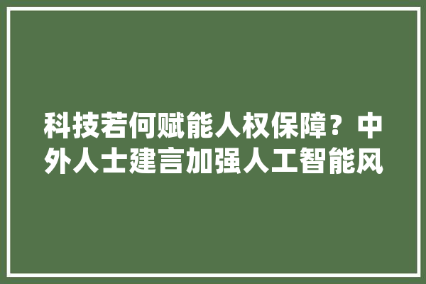 科技若何赋能人权保障？中外人士建言加强人工智能风险治理_人工智能_中国 科技快讯