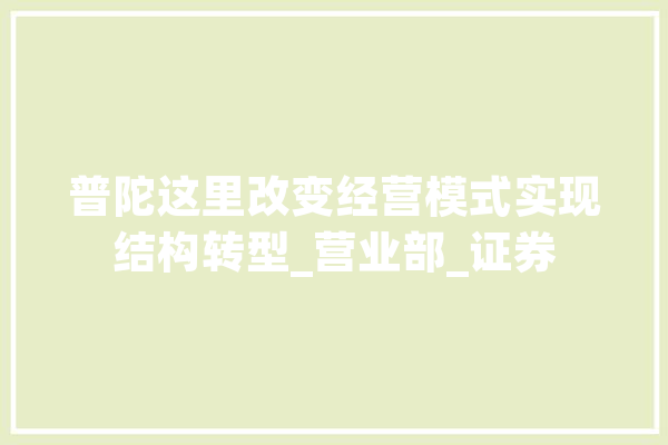 普陀这里改变经营模式实现结构转型_营业部_证券 绘影字幕