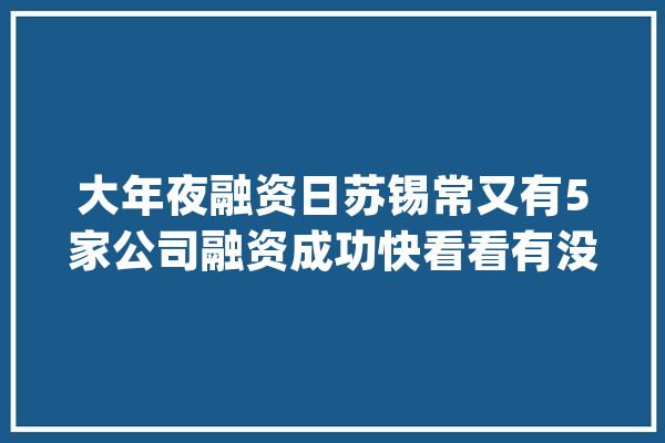 大年夜融资日苏锡常又有5家公司融资成功快看看有没有你家公司？_公司_融资 科技快讯