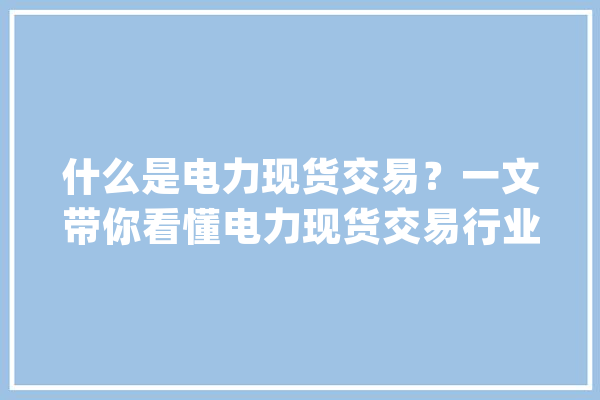 什么是电力现货交易？一文带你看懂电力现货交易行业_电力_现货 云服务