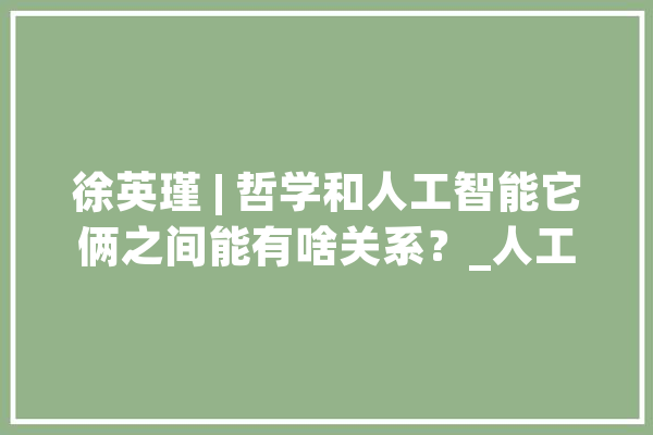 徐英瑾 | 哲学和人工智能它俩之间能有啥关系？_人工智能_人类 计算机
