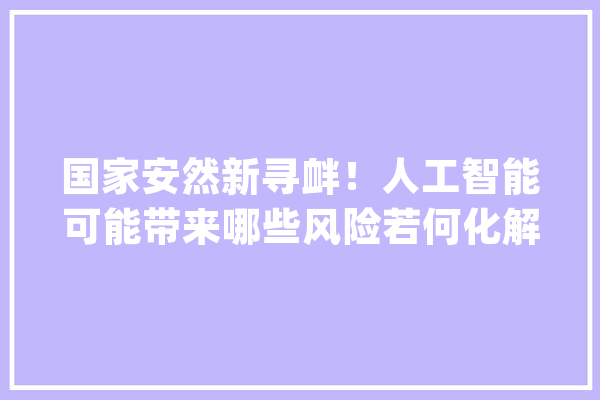 国家安然新寻衅！人工智能可能带来哪些风险若何化解？_人工智能_国度平安