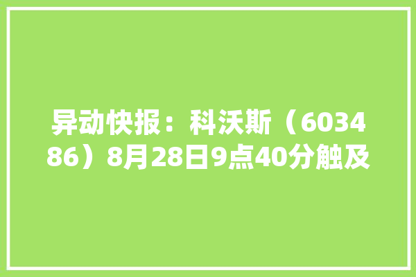 异动快报：科沃斯（603486）8月28日9点40分触及跌停板_万元_资金
