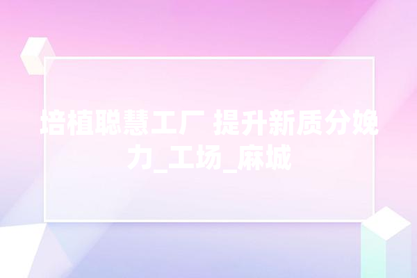 培植聪慧工厂 提升新质分娩力_工场_麻城 AI快讯