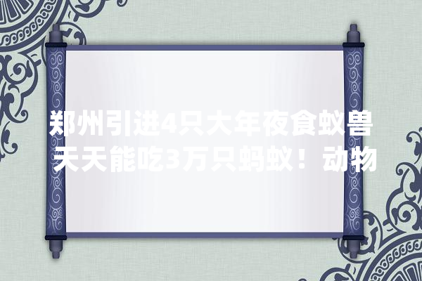 郑州引进4只大年夜食蚁兽 天天能吃3万只蚂蚁！动物园要为它养蚂蚁吗？_食蚁兽_蚂蚁