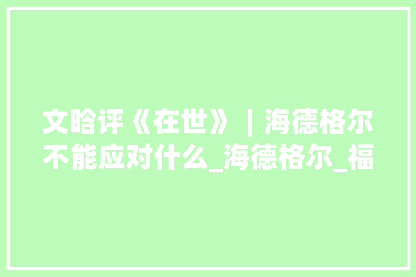 文晗评《在世》︱海德格尔不能应对什么_海德格尔_福斯 智能助手