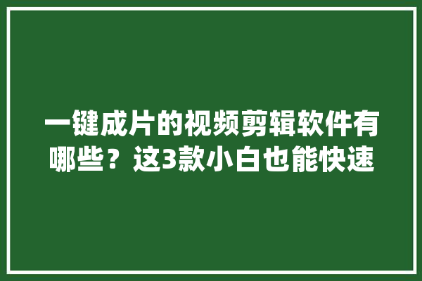 一键成片的视频剪辑软件有哪些？这3款小白也能快速上手！_成片_一键