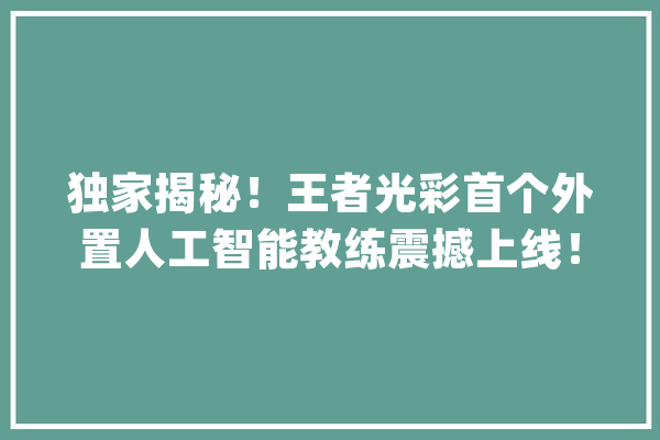 独家揭秘！王者光彩首个外置人工智能教练震撼上线！_人工智能_外置
