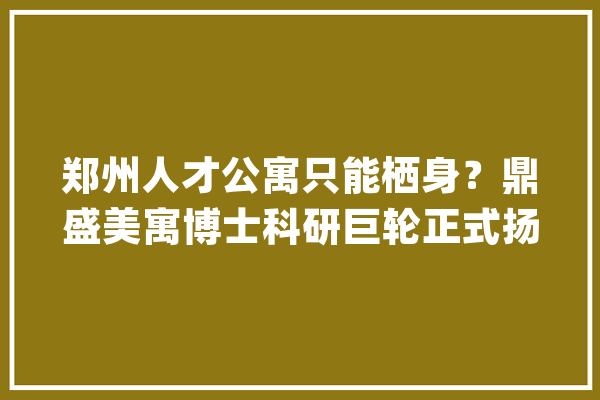 郑州人才公寓只能栖身？鼎盛美寓博士科研巨轮正式扬帆启航！_人才_郑州 AI简讯