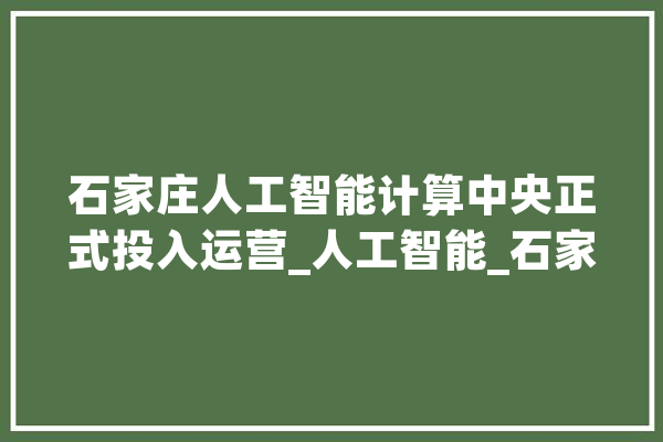 石家庄人工智能计算中央正式投入运营_人工智能_石家庄