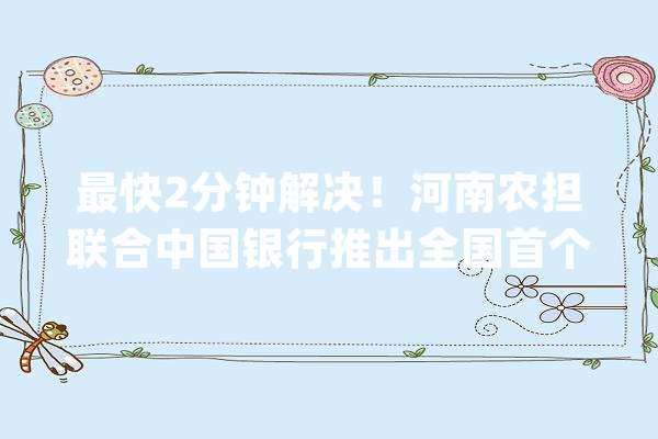最快2分钟解决！河南农担联合中国银行推出全国首个线上金融产品“豫中农担贷”_线上_中农 智能助手