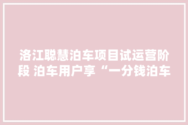 洛江聪慧泊车项目试运营阶段 泊车用户享“一分钱泊车”_车主_体系