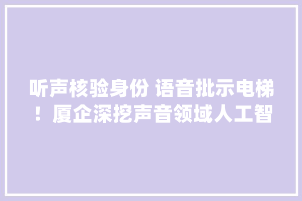 听声核验身份 语音批示电梯！厦企深挖声音领域人工智能筹划_厦门_人工智能