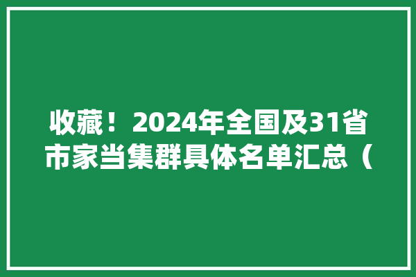 收藏！2024年全国及31省市家当集群具体名单汇总（图）_家当_集群