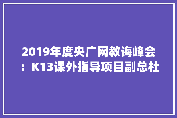 2019年度央广网教诲峰会：K13课外指导项目副总杜馨衡_课外_教师 科技快讯