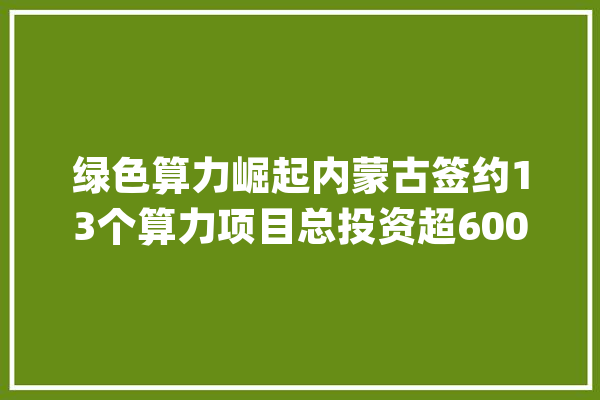 绿色算力崛起内蒙古签约13个算力项目总投资超600亿元_内蒙古_家当 计算机