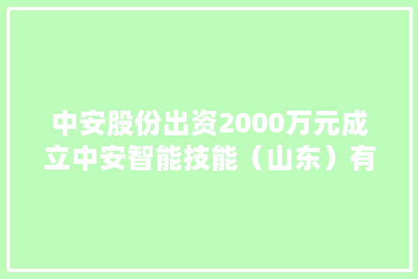 中安股份出资2000万元成立中安智能技能（山东）有限公司持股100%_技巧_人工智能 计算机