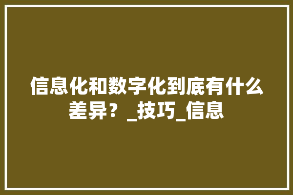 信息化和数字化到底有什么差异？_技巧_信息 云服务