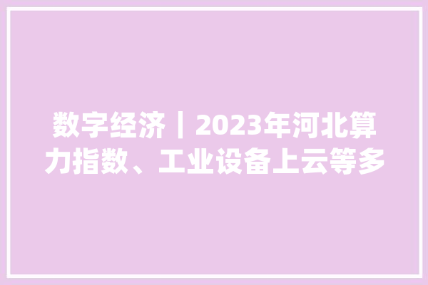 数字经济｜2023年河北算力指数、工业设备上云等多项指标全国领先_互联网_工业