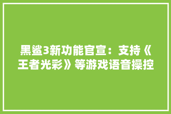 黑鲨3新功能官宣：支持《王者光彩》等游戏语音操控_游戏_腾讯 AI简讯