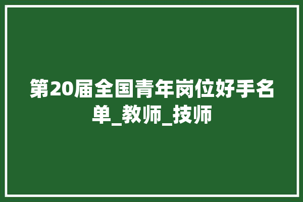 第20届全国青年岗位好手名单_教师_技师 AI快讯