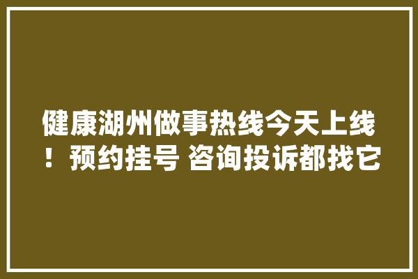 健康湖州做事热线今天上线！预约挂号 咨询投诉都找它_湖州_热线