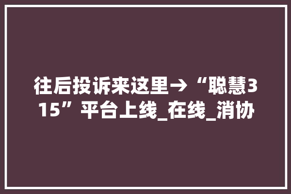 往后投诉来这里→“聪慧315”平台上线_在线_消协 智能问答