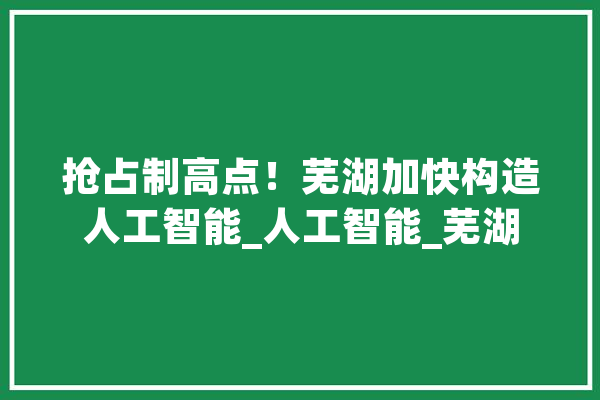 抢占制高点！芜湖加快构造人工智能_人工智能_芜湖 AI简讯