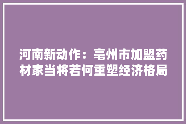 河南新动作：亳州市加盟药材家当将若何重塑经济格局？_亳州_河南