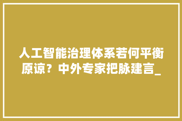 人工智能治理体系若何平衡原谅？中外专家把脉建言_人工智能_技巧 计算机