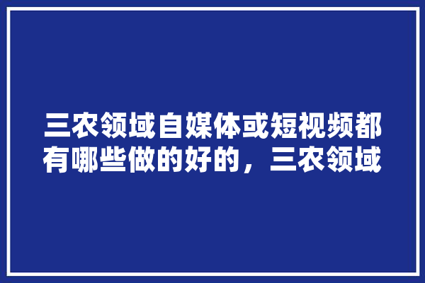 三农领域自媒体或短视频都有哪些做的好的，三农领域做短视频拍什么内容,人工智能 九歌 AI快讯