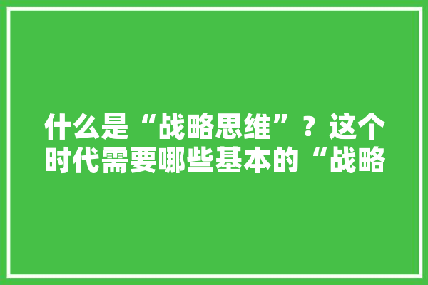 什么是“战略思维”？这个时代需要哪些基本的“战略思维”,人工智能兵法是什么