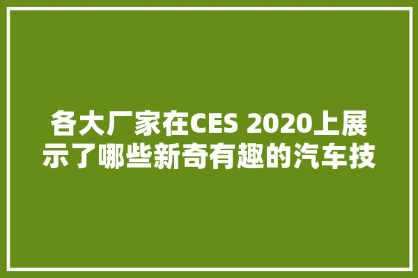各大厂家在CES 2020上展示了哪些新奇有趣的汽车技术,拜腾人工智能怎么样